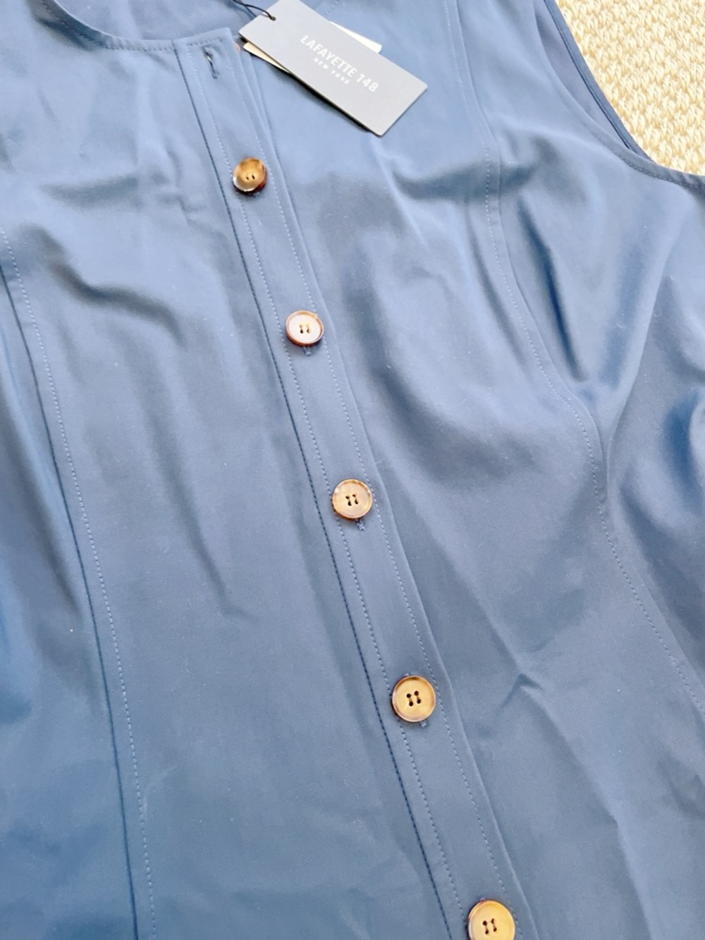 Lafayette 148 New York Blue Stretch Button Front Dress NWT Size 12 - Picture 5 of 9
